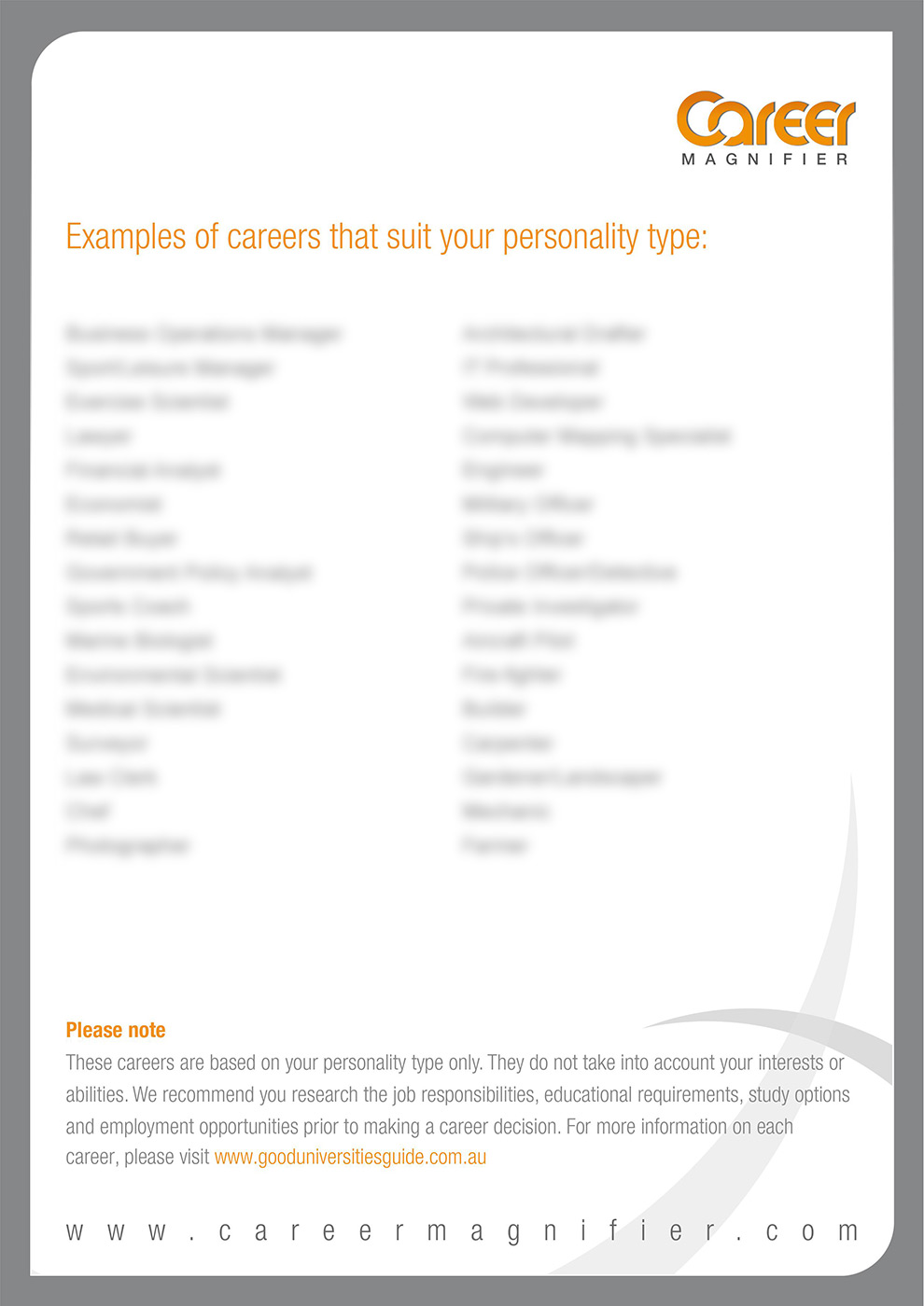 Sample Career Personality Report 9